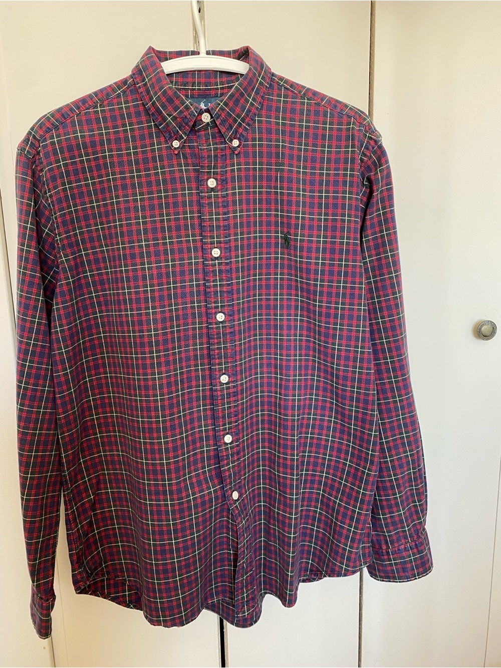 Ralph Lauren Men’s L Classic Fit Soft Cotton Flannel Plaid Shirt Navy Red Green